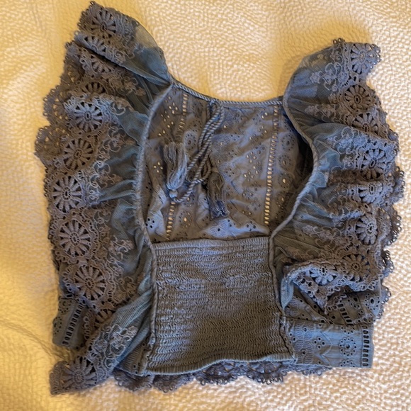 Free People Blue Preppy Blouse S - Picture 4 of 6